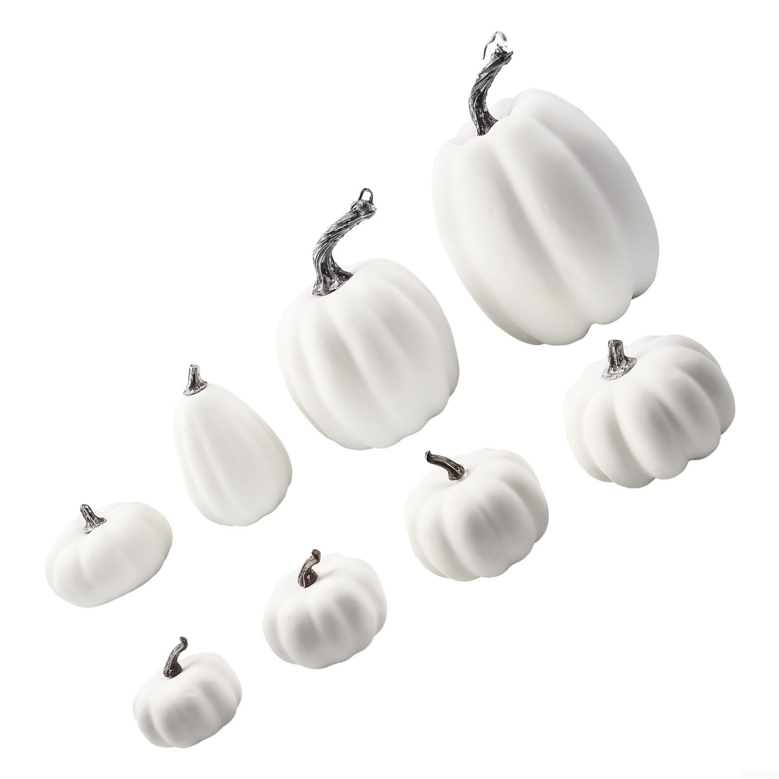 8 zucche artificiali per tavolo del Ringraziamento (bianco)