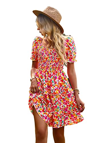 Robe d'été pour femme épaules dénudées au motif rose bohème