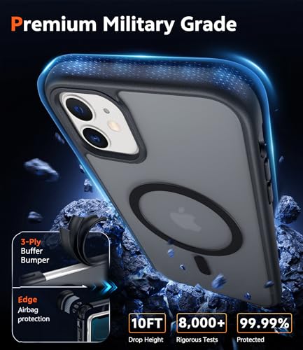 Image of FNTCASE for iPhone 11 Case Matte: Magnetic Phone Cases Compatible with Magsafe Slim Anti Yellowing Military Grade Drop Protection Rugged Shockproof Protective Translucent Cell Cover (C-Black)