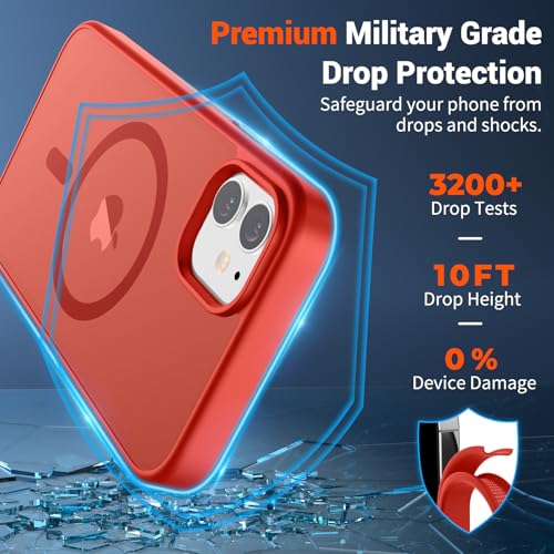 Image of SUPFINE Magnetic for iPhone 11 Phone Case (Compatible with MagSafe) (Military Grade Drop Protection) Slim Translucent Matte Shockproof Phone Cover,Red