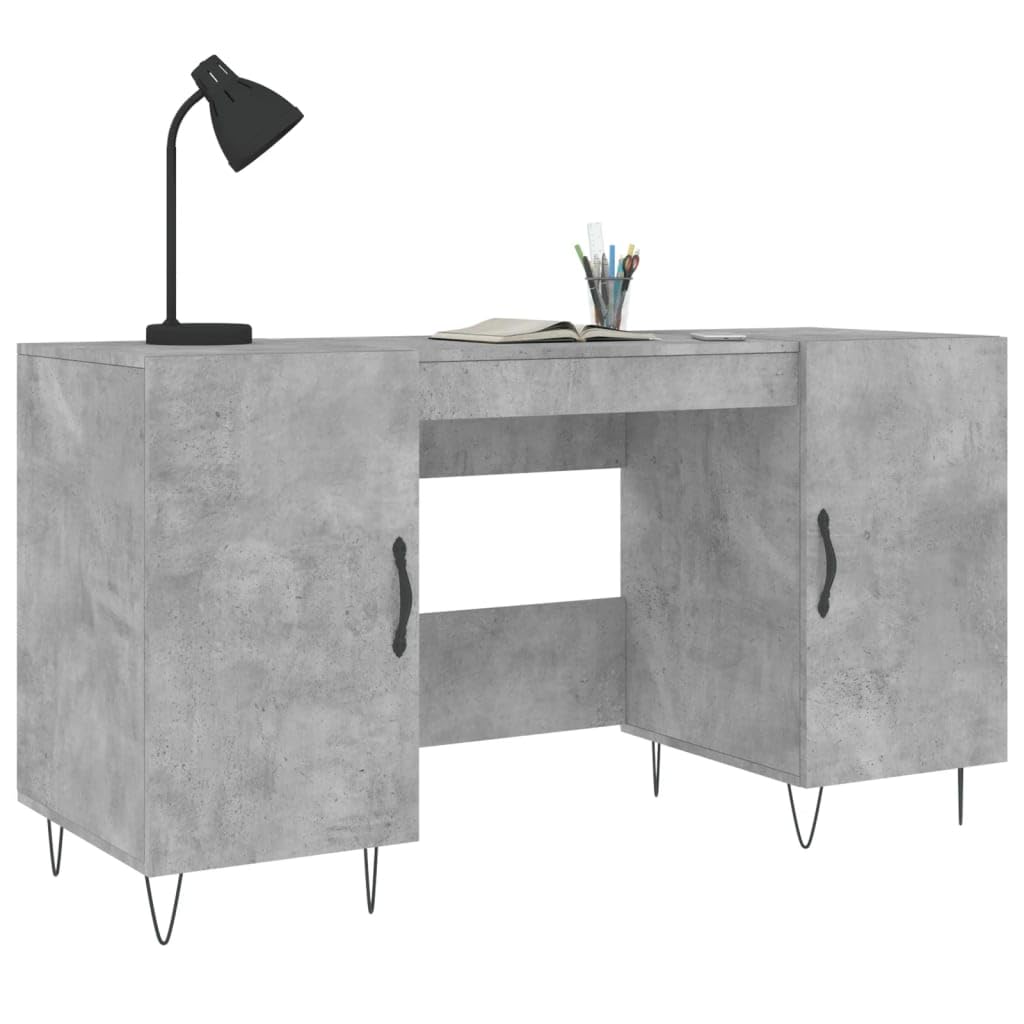 Scrivania grigio cemento 140 x 50 x 75 cm, materiale in legno, 4 scomparti, ideale per casa, ufficio, gioco, stabile, moderna