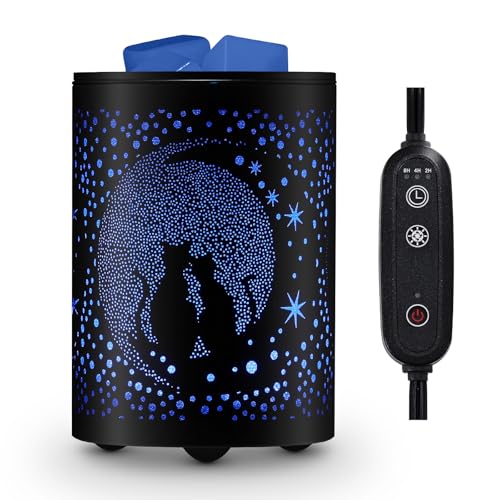 Enaroma Cat Electric Wax Melt Warmer with Timer, 7-Color LED Night Light – Flameless Scented Wax & Oil Melter for Home, Desk, and Pet-Friendly Spaces