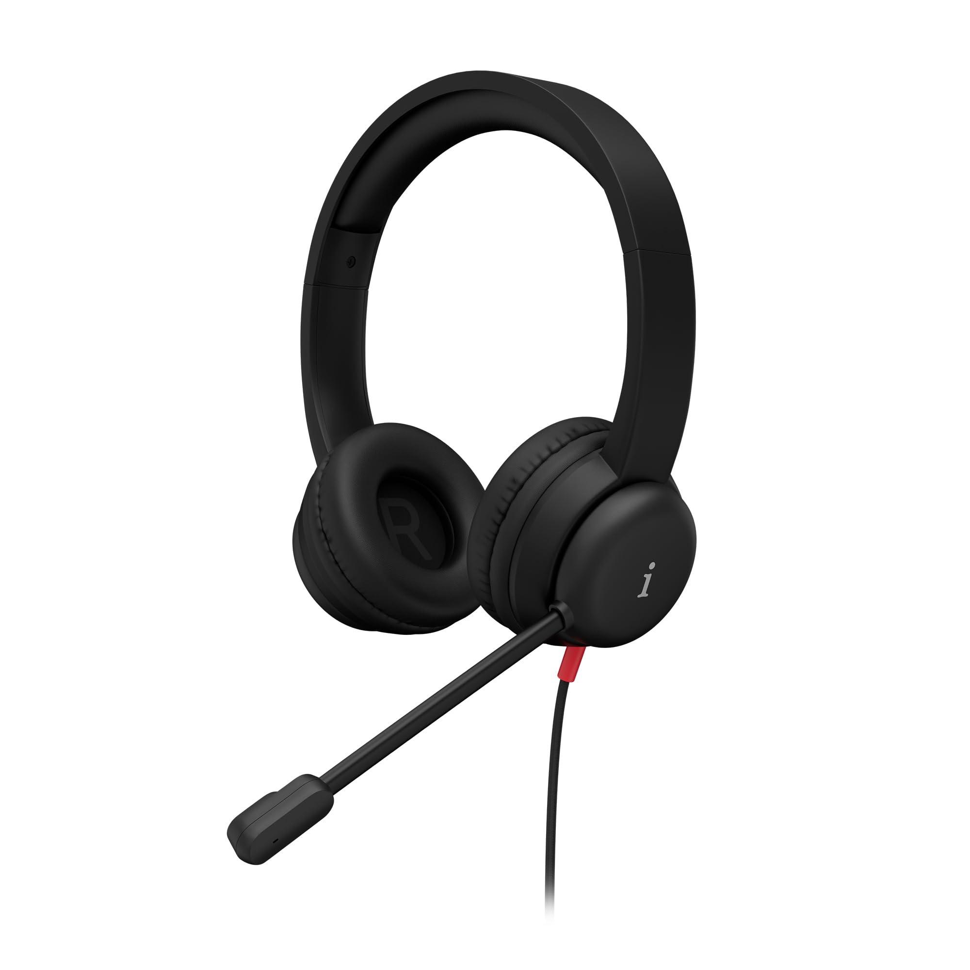 iball decibel u180 wired headset, 40mm neodymium drivers, ultra-light build | 1.8m usb braided cable, flexible 270° swivel boom mic, control pod, mic on/off, soft foam headband, leatherette cushions