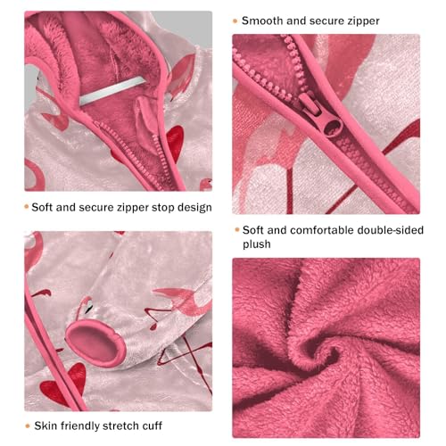 OTVEE Valentine Pink Flamingo Bird Kids Hoodie Jacket Fall Spring Full Zip Warm Outwear Coat3