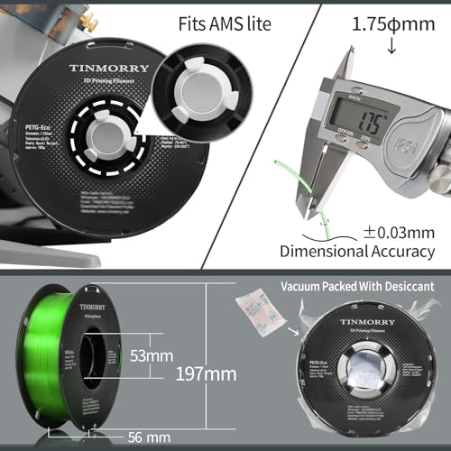 Image of TINMORRY PETG Filament 1.75, Rapid PETG-Eco 3D Printer Filament, Compatible with Most FDM 3D Printers, 1 KG 1 Spool, Transparent Green