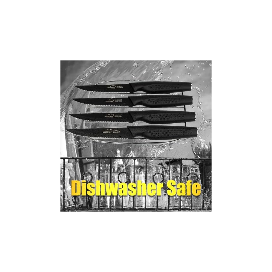 Steak-Knives-Set-of-8-Stainless-Steel-Steak-Knife-Set-Serrated-Steak-Knives-Dishwasher-Safe-Elegant-Black Amorston Steak Knives, Steak Knives Set of 8, Stainless Steel Steak Knife Set, Serrated Steak Knives Dishwasher Safe, Elegant Black