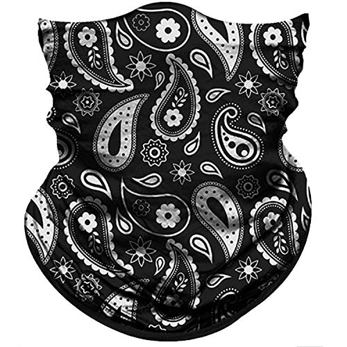 Obacle Seamless Bandana for Rave Face Mask Dust Wind UV Sun Protection Neck Gaiter Tube Mask Headwear Bandana for Women Men Festival Party Motorcycle Riding Fishing Outdoor (White Big Oval Black Mask)