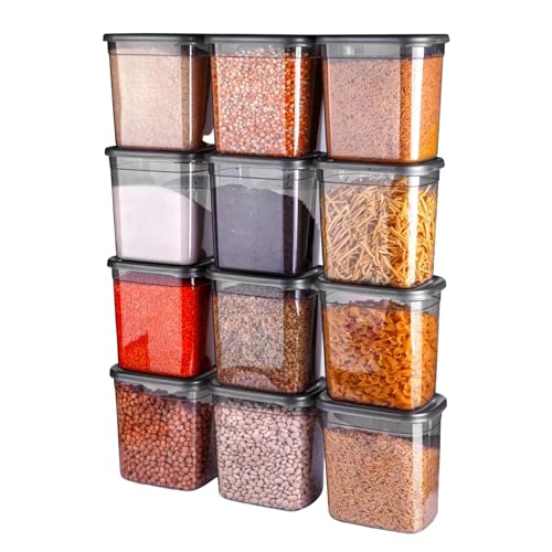 Shopivaa Airtight Food Storage Container 12 Set 2L Stackable BPA Free Plastic Kitchen Storage Containers with Lids Pantry Organisation Cereal Pasta Flour Sugar with Labels Marker (Set of 12-2L)