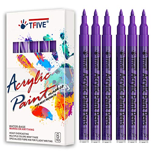 TFIVE Purple Paint Markers Paint Pens, 6 Pack Acrylic Permanent Marker