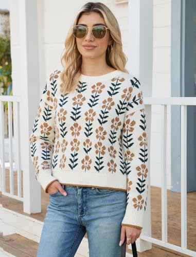 ZAFUL Fall Sweaters for Women Long Sleeve Crew Neck Print Cute Oversized Knit Pullover Sweater Tops 2025 Trendy Clothes2