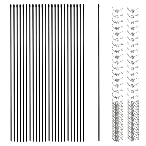 Sunnyglade 45.3 Inch 25 Pcs Fiberglass Electric Fence Posts with 100 Pcs Metal Loops, Temporary Fence Stakes for Animals Fence, Garden Protection