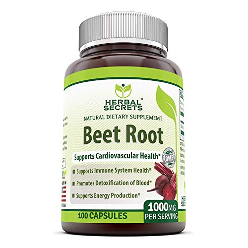 Herbal Secrets Beet Root Natural Dietary Supplement - 1000 Milligrams per Serving 100 Capsules (Non-GMO) - Supports Cardiovascular Health * Promotes Energy Production*