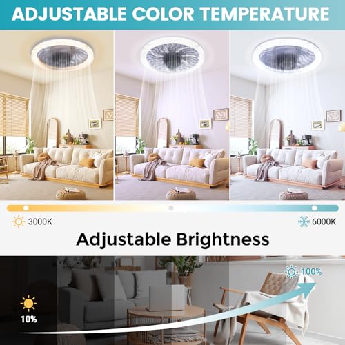 Ventilateur de plafond à intensité variable 3000-6000K et 4 vitesses réglables - 3