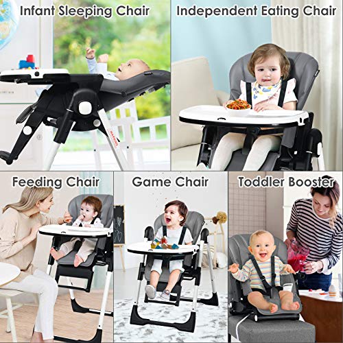 INFANS 4 in 1 Excessive Chair–Booster Seat, Convertible Highchair w/Adjustable Peak and Recline, Detachable Tray, Removable Cushion, Set up-Free, Easy Fold for Child, Toddler & Toddler, Grey 9 51u HCuBD7L