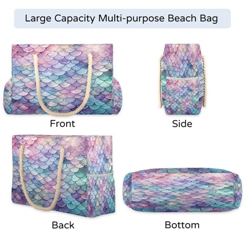 Spring Mermaid Nautical Beach Bags for Women Large Beach Tote Waterproof Sandproof Large Tote Bag Swim Pool Bags4
