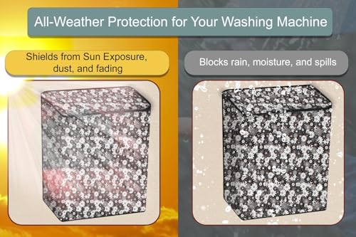 Image of Stylista Washing Machine Cover Compatible for Godrej 9 KG Semi-Automatic Top Loading WSEDGEPRO900ESLISP, Floral Pattern Grey White