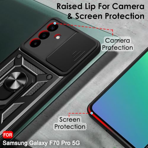 Image of TheGiftKart Tough Armor Bumper Back Cover Case for Samsung Galaxy F70 Pro 5G | Sliding Camera Cover, Kickstand & Ring Holder | 360 Degree Protection Back Case for Samsung F70 Pro 5G (PC & TPU, Black)