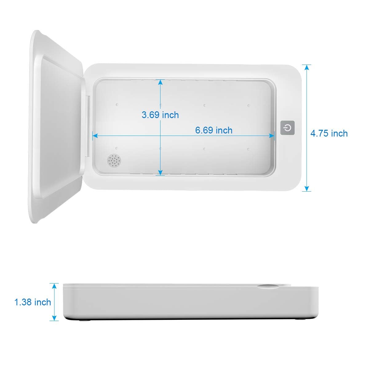Boîte de désinfectant UV pour téléphone portable, boîte de nettoyage UVC, aromathérapie, stérilisateur UV à 360 ° pour téléphone, brosses à dents, bijoux, écouteurs, montres, clés, lunettes (bleu)