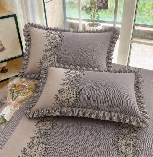 Image of VOMZER Queen Size (60x78) 300 TC Soft Cotton Feel Microfiber All Around Elastic Fitted Double Bedsheet with 2 Frill Pillow Covers | Coffee