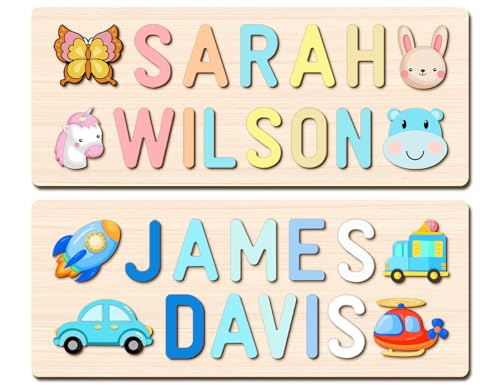 Image of Name Puzzle for Kids Personalized, Custom Baby Boy Girl Gifts First Christmas Birthday Valentine Easter, Montessori Learning Toddler Toys, Baby Puzzle