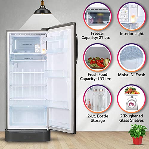 Image of LG 235L 5 Star Inverter Direct-Cool Single Door Refrigerator (GL-D241APZZ, Shiny Steel, Base Stand with Drawer)