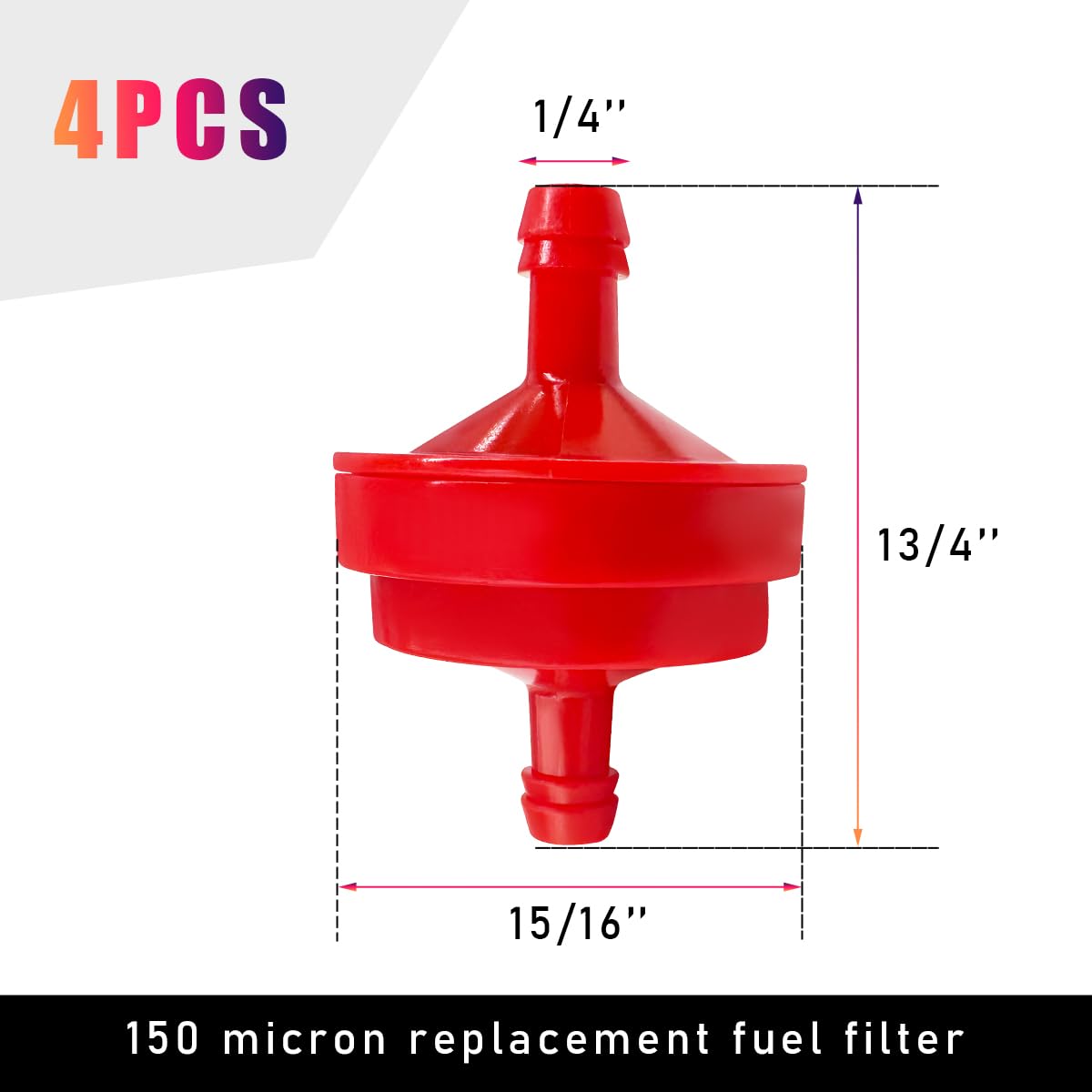 Gasedin 4 PCS Gas Fuel Filter, Lawn Mower 1/4" Inline Gas Fuel Filter, Replacement for OEM Number BS 298090S Fuel Filters 150 Micron for Engines without Fuel Pump, Car Accessories