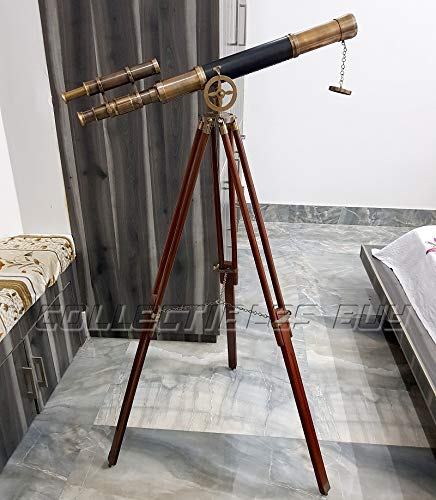 image for Nautical Style Black Leather Telescope Maritime Brass Antique Double B