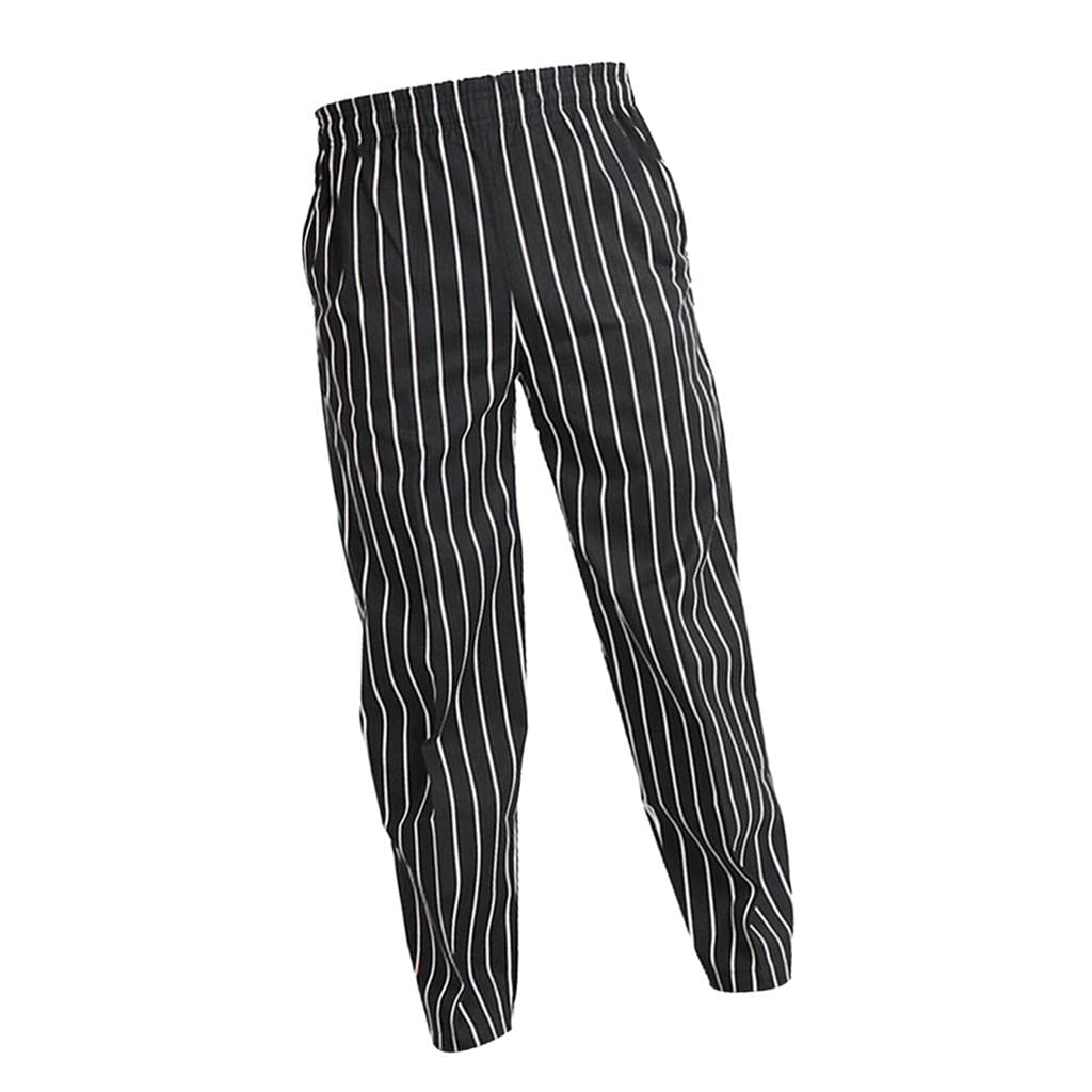 Elastische Kellnerhose für Restaurant, Café, Chef, Uniform, gestreift, 3XL, Schwarz/Weiß, gestreift, Größe 3XL