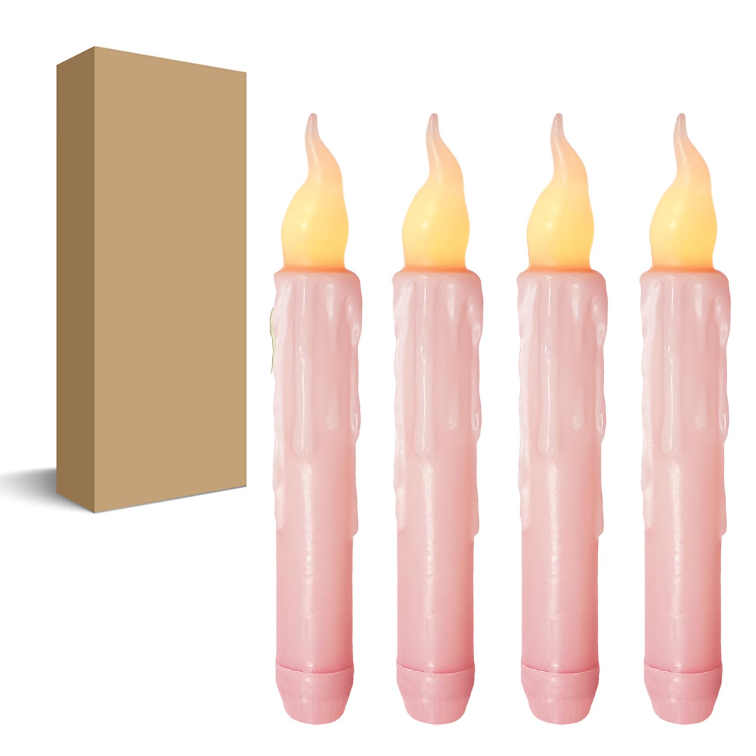 FCMSHAMD Pink Flameless Short Taper Candles, Real Wax Hand Dipped LED Battery Operated with Remote, Flickering Flame Lights for Festival Party Home Décor, 6.7 Inch Primitive Flameless Candles, 4PCS — image 1