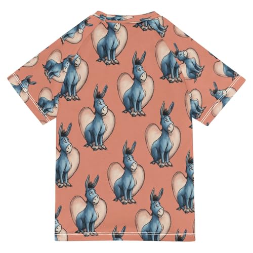 Boys Short Sleeve T-Shirts Donkey Heart Cartoon Rashguard Kids Swim Shirts Sun UPF 50+2