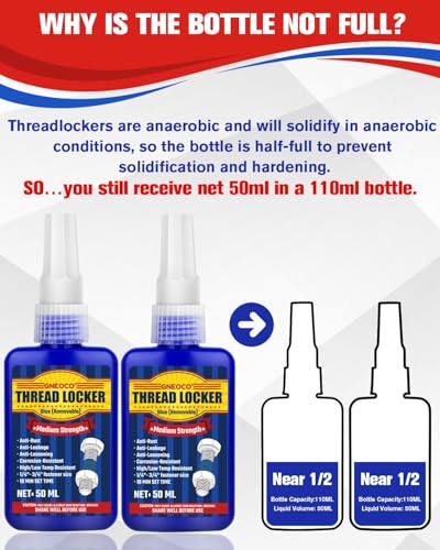 Image of Thread Lock Blue, Threadlocker Medium Strength, Thread Locker for Nuts, Bolts, Fasteners and Metals, Anaerobic Curing Screw Glue to Prevent Loosening (Medium-50ml*2)
