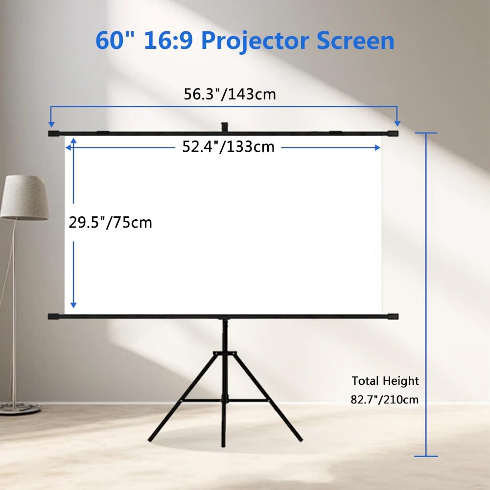 Schermo di Proiezione Portatile per Film 4K HD da 60 72 84 92 pollici, Schermo di Proiezione 16:9 a Scomparsa con Treppiede per Esterni e Interni(60"(16:9))