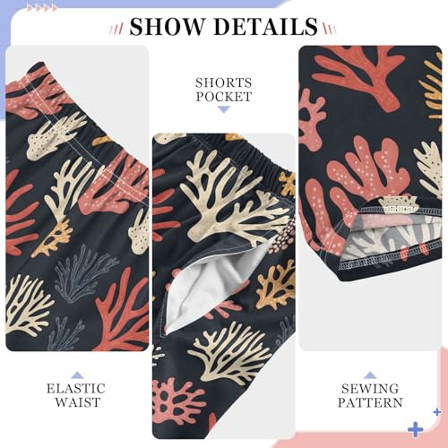 Pajama Pants Coral on Black Background PJ Bottoms Sleepwear Lounge Sleep Pant with Pockets4