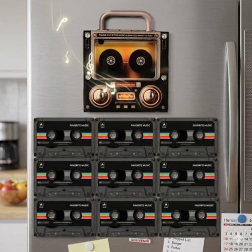Retro Music Fridge Magnets with Player Set 9Pcs Vintage Vinyl Record Refrigerator Magnets 128MB Programmable Music Player NFC Enabled DIY Unique Aesthetic MusicGifts for Home Office