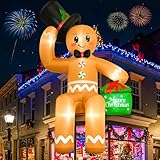 GUDELAK 16FT Giant Christmas Inflatables Gingerbread Man, Sitting Gingerbread Inflatable Christmas Decorations with LED Lights, Christmas Blow Up Yard Decorations for Yard Roof Garden Lawn Decorations