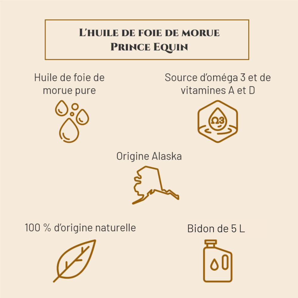 Huile DE Foie DE MORUE - Complément nutritionnel Cheval - Bidon 5 L - Articulations - Reprise d'état Cheval - Immunité - Source d'oméga 3 et vitamines A et D - Marque française