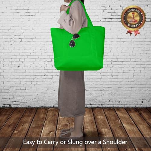 Image of TOPDesign 1-Pack Canvas Tote Bag with an External Pocket, Reusable Grocery Shopping Bag, Top Zipper Closure, Daily Essentials (Lime Green)