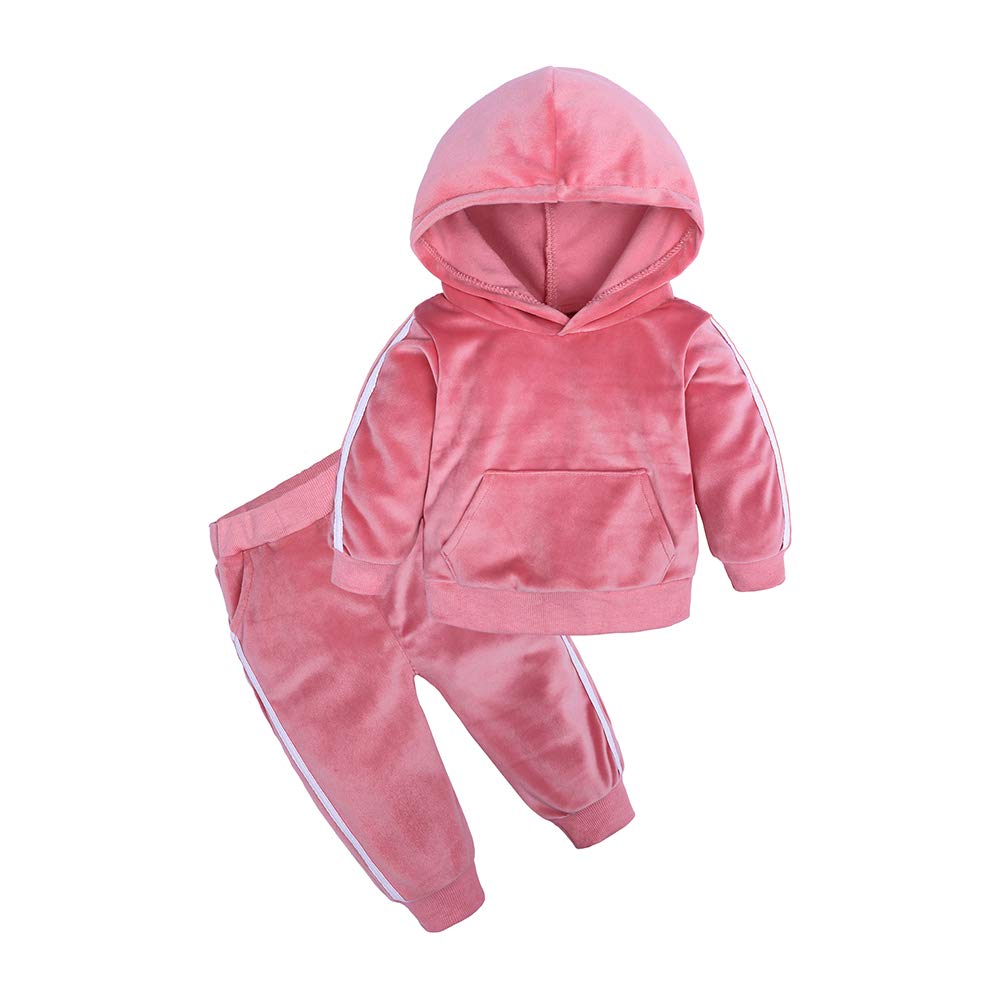 MYGBCPJS Boys Girls 2 Pcs Velour Tracksuit Sweatsuit Toddler Kids Long Sleeve Pullover Hoodie + Elastic Waist Sweatpants Set