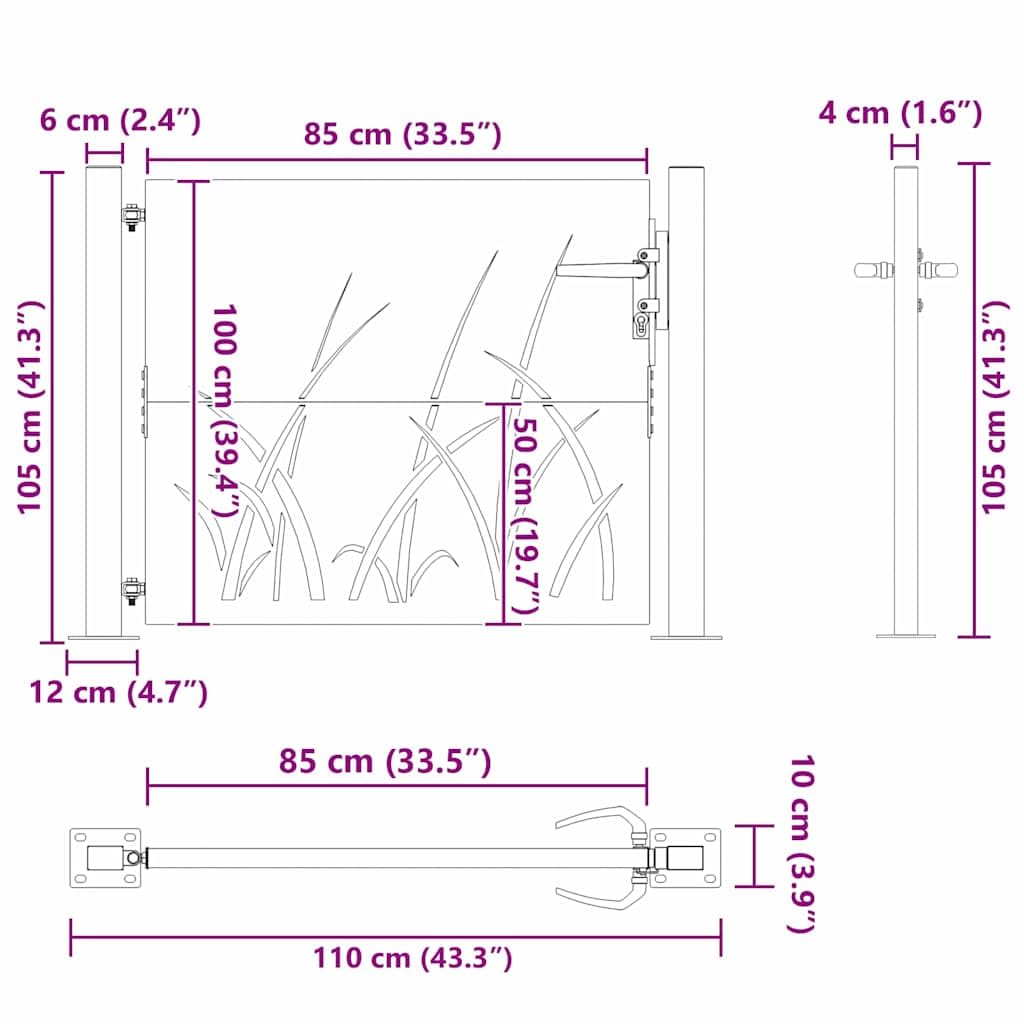 vidaXL Brama ogrodowa 110 x 105 cm Stal Malowana Proszkowo Zamykane