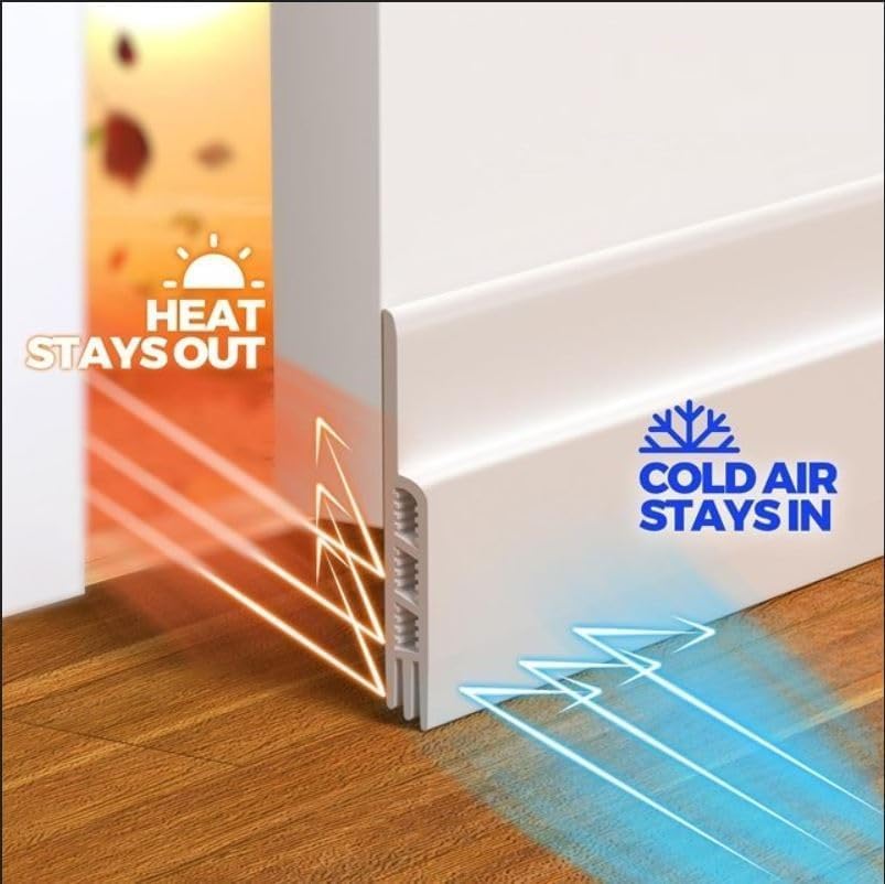 Image of Door Bottom Seal Strip Adhesive Silicone Gap Cover Strip Flexible Bottom Sealing Strip with Hollow Channel Design Roll for Door Edge Installation (White, 3 Meter)