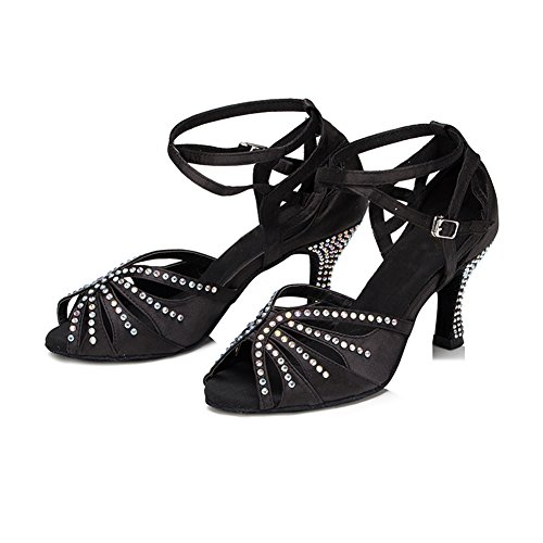 TTdancewear Women Rhinestone Ballroom Latin Salsa Performance Dance Shoes (5.5, Black) - Thumbnail 4
