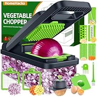 HomeHacks Vegetable Chopper Vegetable Cutter, 12 in 1 Kitchen Gadget, Dicer, Slicer, Onion Cutter, Salad, Cheese Grater & Egg Separator - Multi-Functional Veggie Chopper Lid with Handle (Grey)