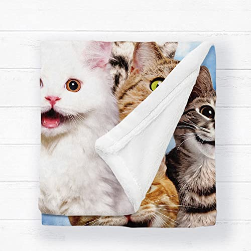 Smile Cat Throw Blanket, Soft Plush Kitten Fuzzy Flannel Blanket, Cartoon Cat Print Throws Blankets For Cat Lover, 50X60 Inch All Season For Teen Boys Girls Home Office Couch Sofa Bed Camping #TOP6