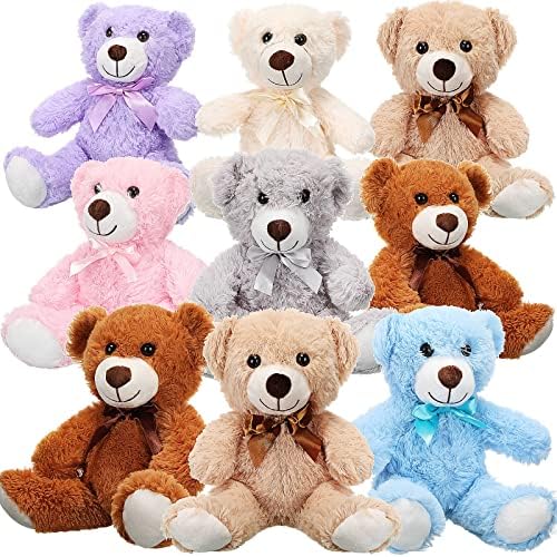 Zhanmai 9 Packs Bear Bulk 14 Inch Plush Bears Stuffed Animals in 7 Colors, Stuffed Bears for Graduation Baby Shower Wedding Birthday Party Favors