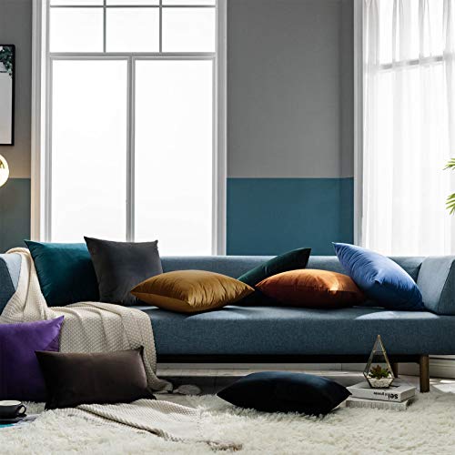 Image of JUSPURBET 28x28 Decorative Velvet Throw Pillow Covers Cases Set of 2,Blue | Cozy Soft Euro Cushion Covers with Hidden Zipper for Couch Sofa Bed Living Room Bedroom Home Decor