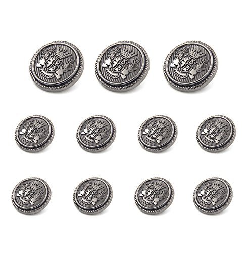 Funcoo 11 pcs Antique Metal Blazer Button Vintage Suits Button Set for Blazer, Suits, Sport Coat, Uniform, Jacket (Black(as Picture Shows)))