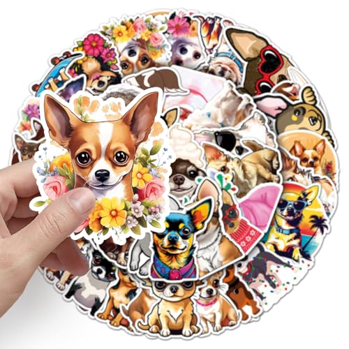 Chihuahua Aufkleber Chihuahua Sticker Set 50 Stücke Niedlich Deko für Auto Laptop Skateboard Fahrrad Moped Motorrad Fahrrad Computer,Geeignet für Erwachsene Kinder