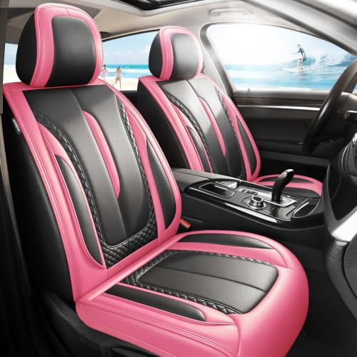 Image of Fit Tucson Car Seat Covers for Hyundai Tucson 2010-2025 2026 - Premium Breathable Leather,Airbag Compatible,Waterproof All-Weather Seat Cushion Protector, Full Set Pink&Black