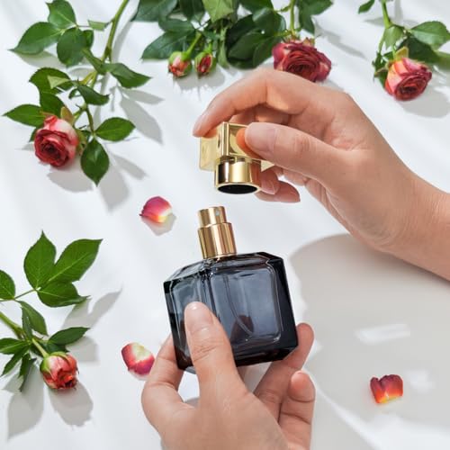 50ml/1.7 Oz Glass Spray Bottle Perfume Atomizer,Glass Perfume Square Refillable Spray Bottle Empty with 3 Kinds of Dispenser (Black)3