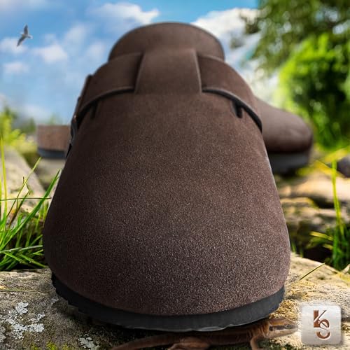 Image of KEMISANT Men Clogs-Comfortable Suede Mules Slippers Sandals Nurse Potato Shoes Unisex-Cushioned Cork-Footbed